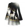 Christmas Dress Starry Sky Elk Print Bell Sleeve A Line Mini Holiday Dress - Noir XL | US 12