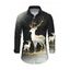 Men's Christmas Shirt Starry Sky Elk Print Button Up Long Sleeve Holiday Shirt - Noir S