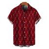 Men's Christmas Shirt Red Argyle Star Print Button Up Short Sleeve Holiday Shirt - Rouge Vineux M
