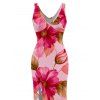 Vacation Dress Watercolor Floral Leaf Print Ruffle Slit V Neck Mermaid Bodycon Dress - Rose M | US 6