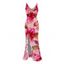 Vacation Dress Watercolor Floral Leaf Print Ruffle Slit V Neck Mermaid Bodycon Dress - Rose M | US 6