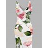 Vacation Dress Watercolor Floral Leaf Print Ruffle Slit V Neck Mermaid Bodycon Dress - Blanc L | US 8-10