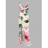 Vacation Dress Watercolor Floral Leaf Print Ruffle Slit V Neck Mermaid Bodycon Dress - Blanc L | US 8-10