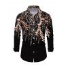 Men's Party Shirt Rhinestone Tassel Print Button Up Long Sleeve Shirt - Noir S