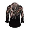 Men's Party Shirt Rhinestone Tassel Print Button Up Long Sleeve Shirt - Noir S
