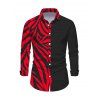 Men's Casual Shirt Contrast Color Tiger Print Button Up Long Sleeve Shirt - Rouge 5XL