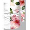 Men's Vacation Shirt Watercolor Floral Leaf Print Button Up Long Sleeve Shirt - Blanc S