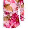 Men's Vacation Shirt Watercolor Floral Leaf Print Button Up Long Sleeve Shirt - Rose 2XL