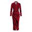 Casual Shirt Dress Colorblock Tiger Print Ruched Button Up Long Sleeve Bodycon Dress - Rouge XL | US 12