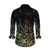 Men's Party Shirt Rhinestone Tiger Spot Print Button Up Long Sleeve Shirt - multicolor S