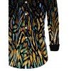 Men's Party Shirt Rhinestone Tiger Spot Print Button Up Long Sleeve Shirt - multicolor S