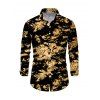 Men's Vintage Shirt Tie Dye Print Button Up Long Sleeve Shirt - Noir 5XL