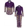 Vintage Couple Outfit Leopard Print Panel Turn Down Collar Ruched Bodycon Shirt Dress and Long Sleeve Shirt Set - Concorde S | US 4