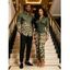 Vintage Couple Outfit Leopard Print Panel Turn Down Collar Ruched Bodycon Shirt Dress and Long Sleeve Shirt Set - Bleu profond S | US 4