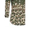 Vintage Couple Outfit Leopard Print Panel Turn Down Collar Ruched Bodycon Shirt Dress and Long Sleeve Shirt Set - Vert Armée S | US 4