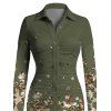 Vintage Couple Outfit Leopard Print Panel Turn Down Collar Ruched Bodycon Shirt Dress and Long Sleeve Shirt Set - Vert Armée S | US 4