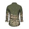 Vintage Couple Outfit Leopard Print Panel Turn Down Collar Ruched Bodycon Shirt Dress and Long Sleeve Shirt Set - Vert Armée S | US 4