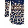Vintage Couple Outfit Leopard Print Panel Turn Down Collar Ruched Bodycon Shirt Dress and Long Sleeve Shirt Set - Bleu profond S | US 4
