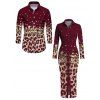 Vintage Couple Outfit Leopard Print Panel Turn Down Collar Ruched Bodycon Shirt Dress and Long Sleeve Shirt Set - Rouge Vineux S | US 4