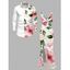 Vacation Couple Outfit Watercolor Floral Leaf Print Ruffle Slit V Neck Mermaid Bodycon Dress and Long Sleeve Shirt Set - Rose S | US 4