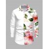 Vacation Couple Outfit Watercolor Floral Leaf Print Ruffle Slit V Neck Mermaid Bodycon Dress and Long Sleeve Shirt Set - Blanc S | US 4