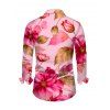 Vacation Couple Outfit Watercolor Floral Leaf Print Ruffle Slit V Neck Mermaid Bodycon Dress and Long Sleeve Shirt Set - Rose S | US 4