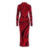 Casual Couple Outfit Colorblock Tiger Print Ruched Button Up Bodycon Shirt Dress and Long Sleeve Shirt Set - Rouge S | US 4