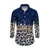 Men's Vintage Shirt Leopard Print Panel Button Up Long Sleeve Shirt - Bleu profond L