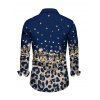 Men's Vintage Shirt Leopard Print Panel Button Up Long Sleeve Shirt - Bleu profond L