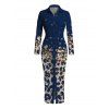 Vintage Shirt Dress Leopard Print Panel Turn Down Collar Ruched Bodycon Dress - Bleu profond S | US 4