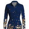 Vintage Shirt Dress Leopard Print Panel Turn Down Collar Ruched Bodycon Dress - Bleu profond S | US 4