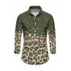 Men's Vintage Shirt Leopard Print Panel Button Up Long Sleeve Shirt - Vert Armée S