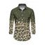 Men's Vintage Shirt Leopard Print Panel Button Up Long Sleeve Shirt - Concorde 5XL