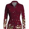 Vintage Shirt Dress Leopard Print Panel Turn Down Collar Ruched Bodycon Dress - Rouge Vineux S | US 4