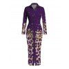 Vintage Shirt Dress Leopard Print Panel Turn Down Collar Ruched Bodycon Dress - Concorde XXL | US 14