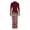 Vintage Shirt Dress Leopard Print Panel Turn Down Collar Ruched Bodycon Dress - Rouge Vineux S | US 4