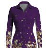 Vintage Shirt Dress Leopard Print Panel Turn Down Collar Ruched Bodycon Dress - Concorde XXL | US 14
