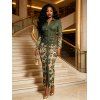 Vintage Shirt Dress Leopard Print Panel Turn Down Collar Ruched Bodycon Dress - Vert Armée XL | US 12