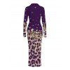 Vintage Shirt Dress Leopard Print Panel Turn Down Collar Ruched Bodycon Dress - Concorde XXL | US 14