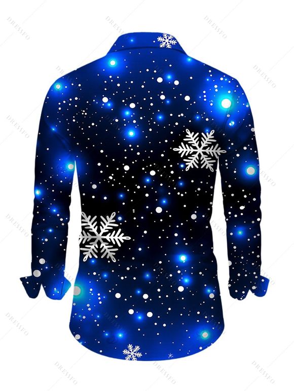 Men's Christmas Shirt Starry Sky Snowflake Print Button Up Long Sleeve Holiday Shirt - Bleu profond M