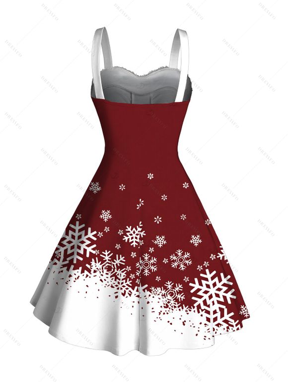 Christmas Dress Contrast Color Snowflake Print Faux Fur A Line Holiday Dress - Rouge Vineux XXL | US 14