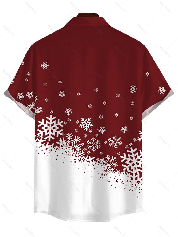 Men's Christmas Shirt Contrast Color Snowflake Print Button Up Short Sleeve Holiday Shirt - Rouge Vineux 5XL