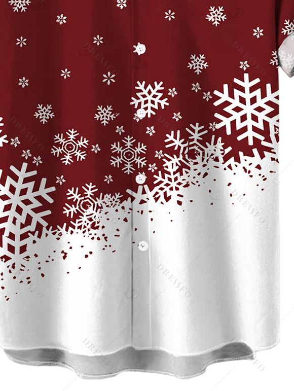 Men's Christmas Shirt Contrast Color Snowflake Print Button Up Short Sleeve Holiday Shirt - Rouge Vineux 5XL