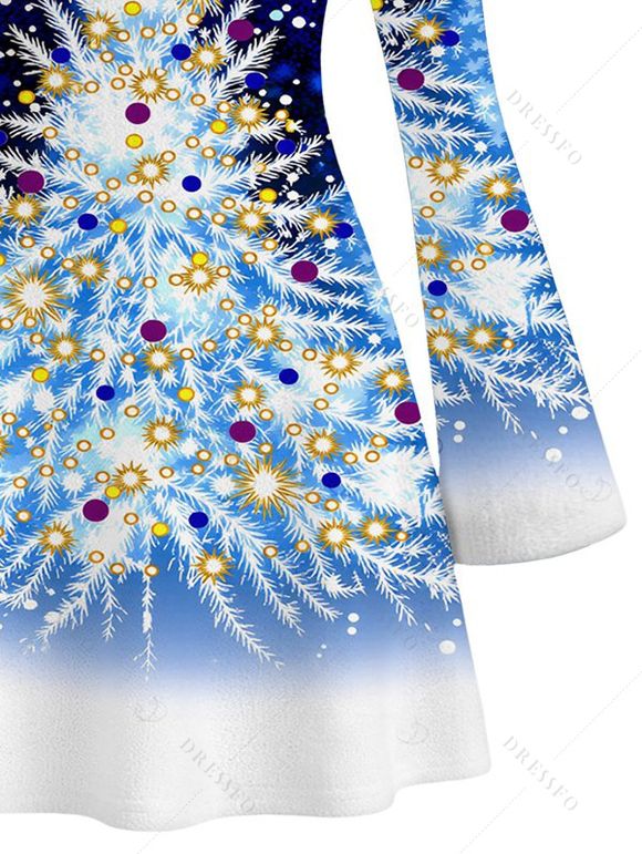 Christmas Dress Starry Sky Christmas Tree Print Bell Sleeve A Line Holiday Dress - Bleu L | US 8-10