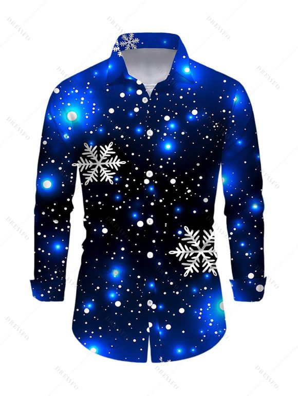 Christmas Couple Outfit Starry Sky Snowflake Print Bowknot Bell Sleeve A Line Dress and Long Sleeve Shirt Holiday Set - Bleu profond S | US 4