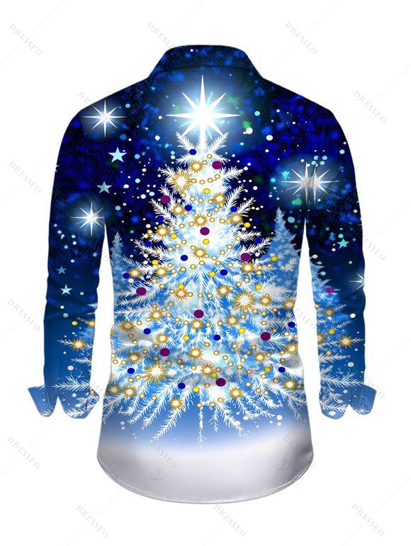 Holiday Couple Outfit Starry Sky Christmas Tree Print Bell Sleeve A Line Dress and Long Sleeve Shirt Set - Bleu S | US 4