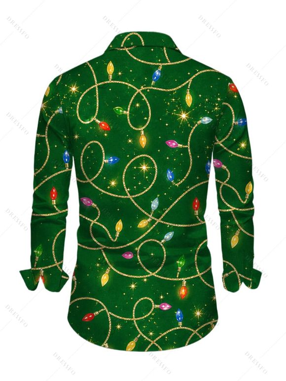 Men's Christmas Shirt Colored LED String Lights Print Button Up Long Sleeve Holiday Shirt - PLANT GREEN 5XL