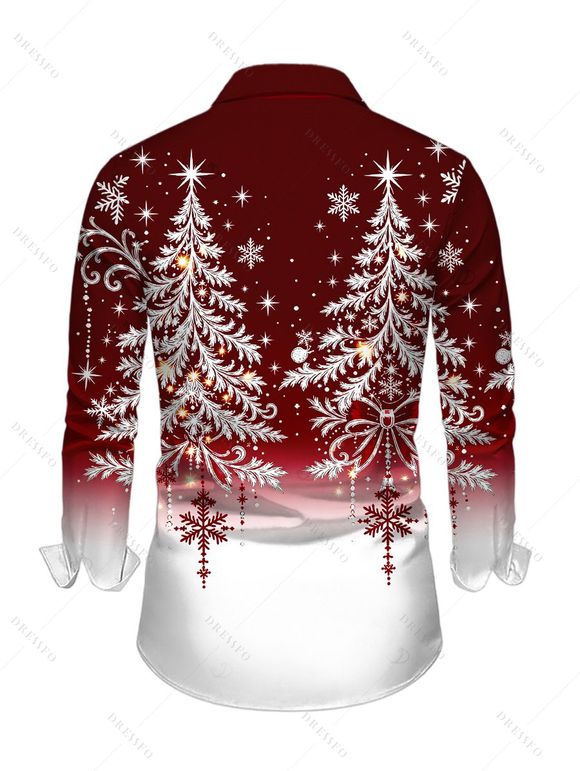 Men's Christmas Shirt Contrast Color Christmas Tree Print Long Sleeve Button Up Holiday Shirt - Rouge Vineux 5XL