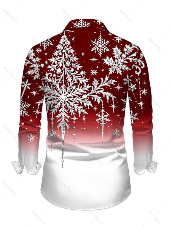 Men's Holiday Shirt Christmas Tree Snowflake Star Ombre Print Button Up Long Sleeve Shirt - Rouge Vineux 5XL