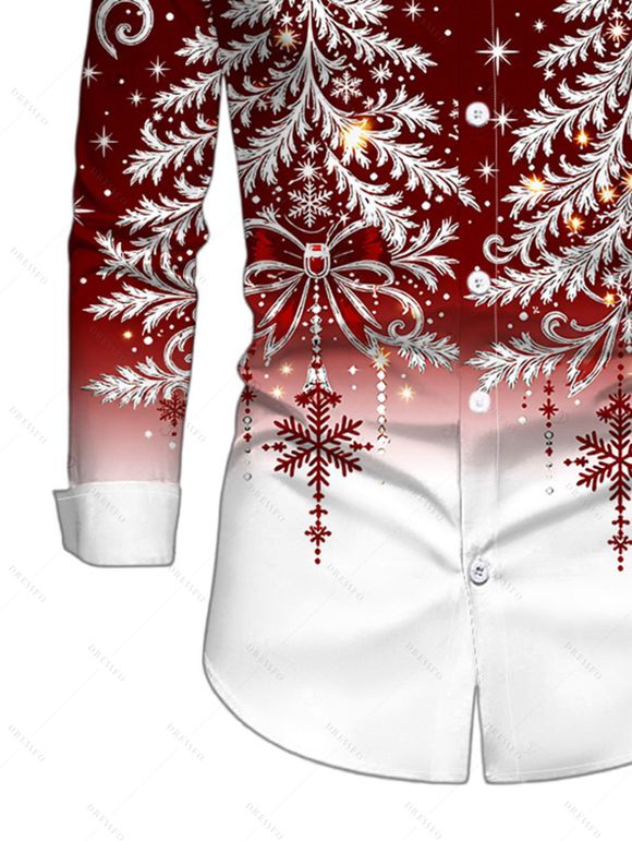 Men's Christmas Shirt Contrast Color Christmas Tree Print Long Sleeve Button Up Holiday Shirt - Rouge Vineux 5XL